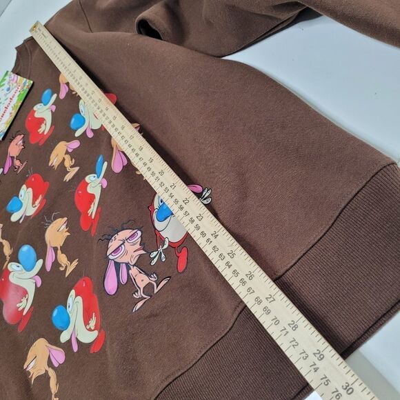 NEW XL REN & STIMPY NICKELODEON TV BROWN CREW GRAPHIC SWEATER SWEATSHIRT NWT - Picture 2 of 11